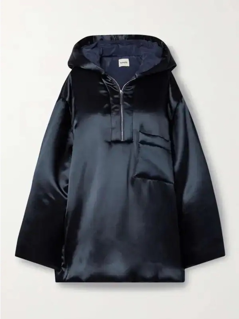 KHAITE Henry Satin Pullover Hooded Jacket In Navy
